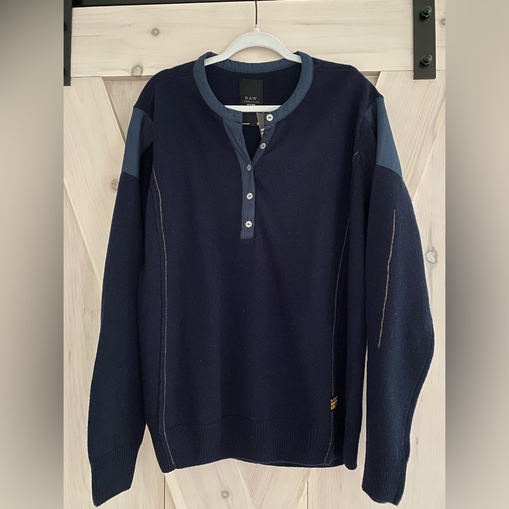 Raw Correct Line by G-Star Men's Navy Sweater Knit Cotton crewneck XL Luxury